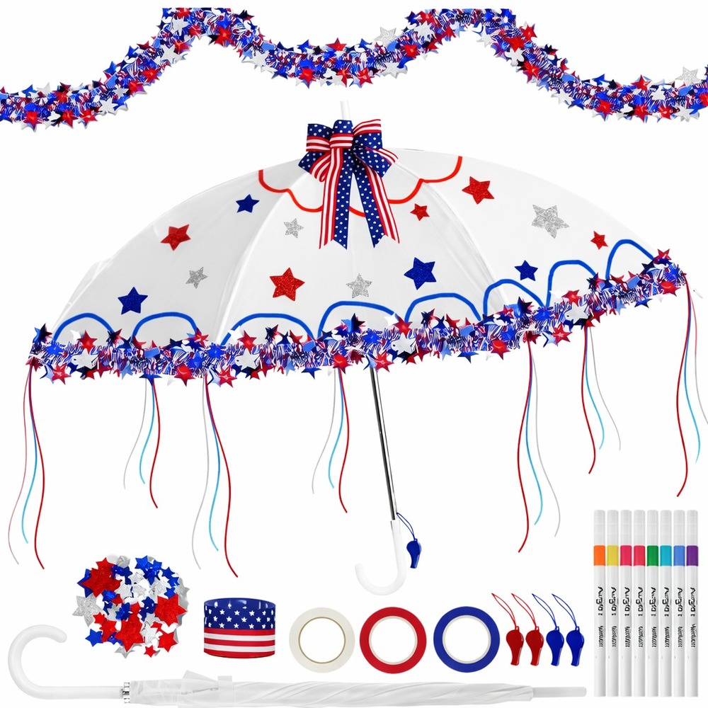 2 PCS Cinrobiye DIY 4th of July Umbrella Patriotic Decoration Parade Craft Set